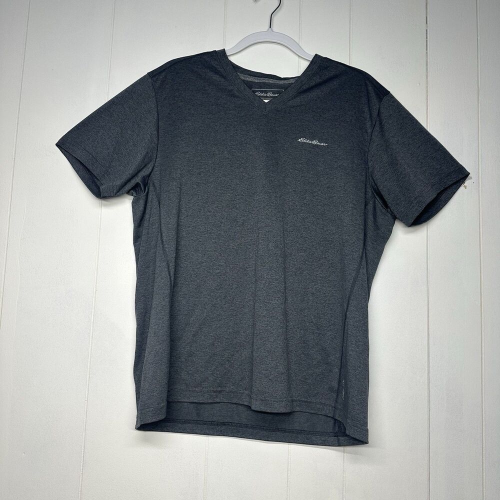 Eddie Bauer Men’s Large Dark Gray V-Neck Short Sleeve T-Shirt Casual Athletic